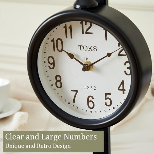 13-Inch Vintage Style Black Desk Clock, Silent Non-Ticking Mantel Clock