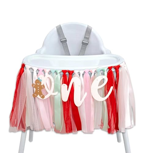 ZAIBIANHAO Snowflake Banner Red Christmas Gingerbread High Chair Decoration - 1st Birthday