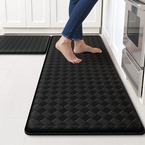 2-Piece Cushioned Anti-Fatigue Kitchen Mat Set, Non-Slip Waterproof Floor Mats