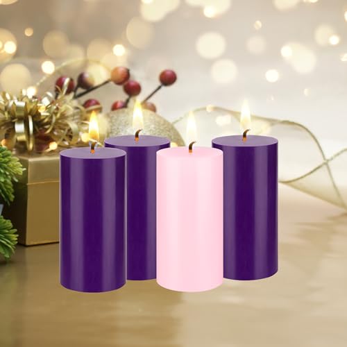 Unscented Christmas Advent Candles Set - Round Pillar, 4 Pack, 3" x 6"