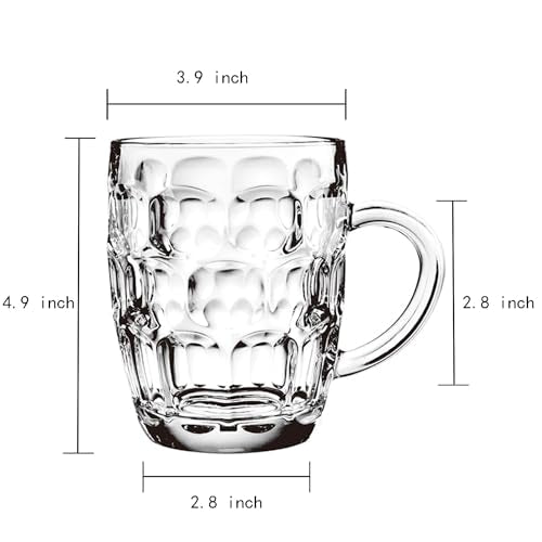 Dimple Stein Beer Mugs, 20 oz Heavy Duty Glass Beer Glasses with Handle