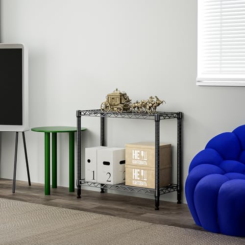 2-Tier Metal Wire Storage Rack & Shelving Unit, Black 27.6" W