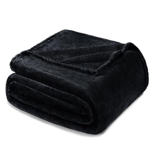 Soft Fleece Blanket Queen Size, 90x90 Inches, Black