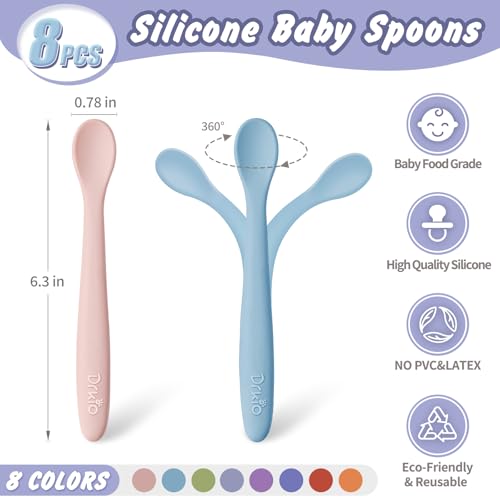 8-Piece Silicone Baby Feeding Spoons Set Soft Bendable Self-Feeding Utensils