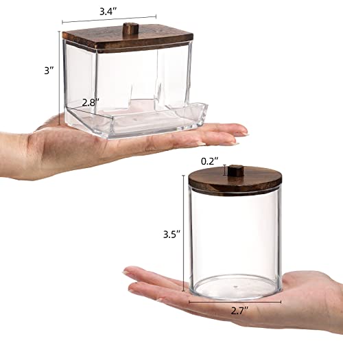 3 Pack Clear Plastic Apothecary Jars with Wood Lids for Bathroom Storage