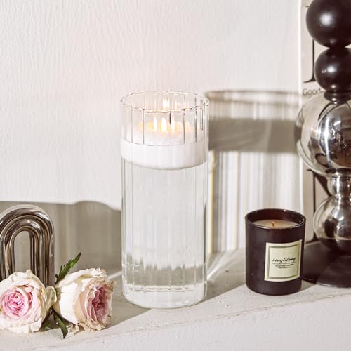 Clear Ribbed Glass Cylinder Vase 8 Inch - Decorative Centerpiece & Candle Holder