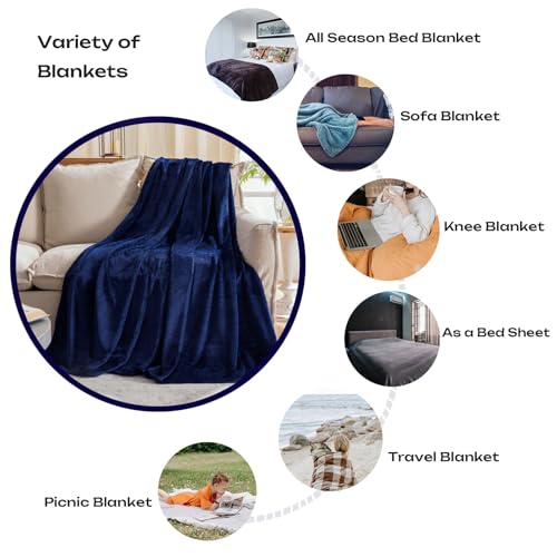 Plush Fleece Throw Blanket, Navy Blue 50"x60" - Super Soft Flannel Couch Blanket