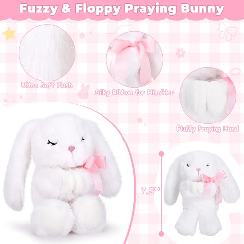 Baby Girl Baptism Gift Basket - First Rosary, Blanket & Bunny Plush Set