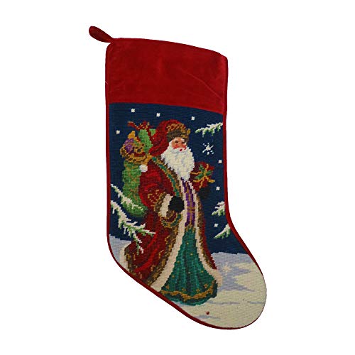 Peking Handicraft Santa Christmas Stocking Wool Needlepoint 11x18 Inches