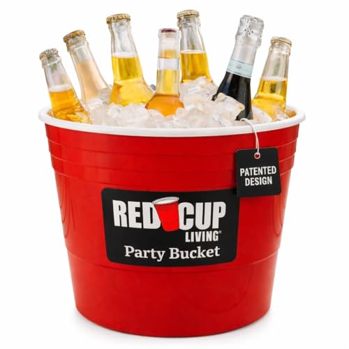 Red Cup Living Large 201 oz Insulated Party Ice Bucket - Durable Plastic Beverage Cooler for Parties & Bar