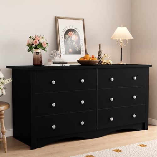6-Drawer Wood Bedroom Dresser, 47.2-Inch Wide Storage Organizer Chest