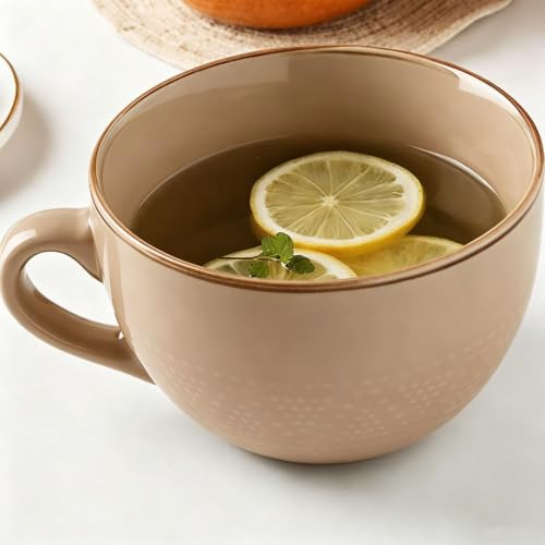 Disoza 24 oz Beige Large Ceramic Coffee Mug with Handle – Oversized Soup Bowl