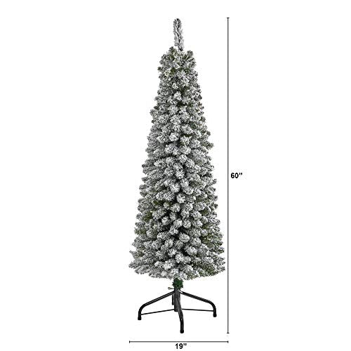 5ft Flocked Artificial Christmas Tree with Bendable Branches - Narrow Decor