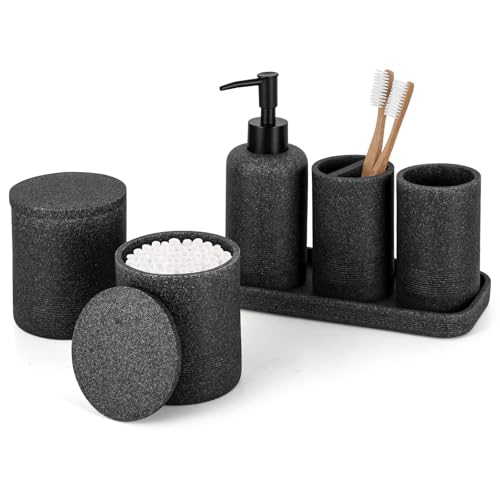 6-Piece Stone Bathroom Accessory Set - Polyresin Vanity Organizer