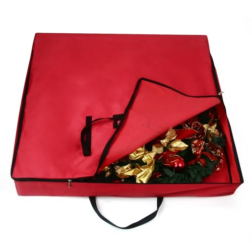 Red Pop Up Christmas Tree Storage Bag - 34in Square, Pre-lit, Reinforced Handle