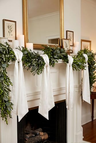 2 Pack White Wreath Sash for Front Door Blank Linen-Look Monogram