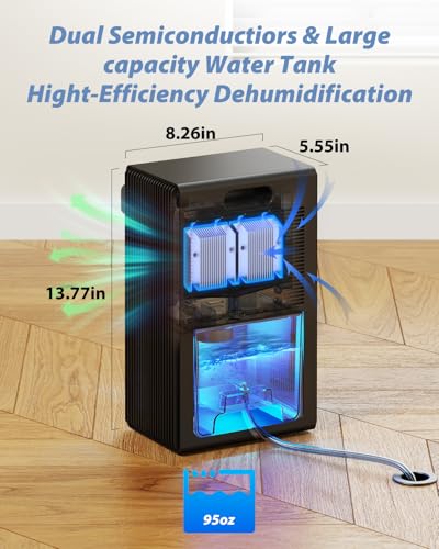 Quiet Electric Dehumidifier 95 OZ with Auto Shut Off and LED Lights for Bedroom and Basement