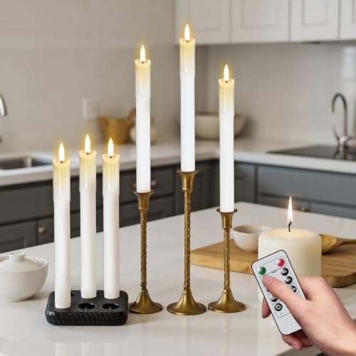 Lasumora Rechargeable Flameless Taper Candles White with Charging Base
