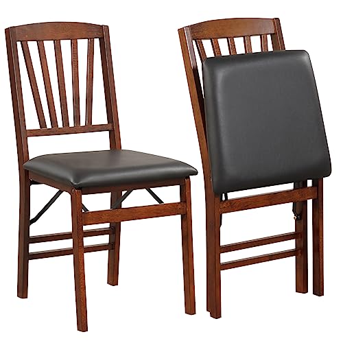Folding Dining Chairs Set of 2, Solid Wood Kitchen Chairs with Padded Seat