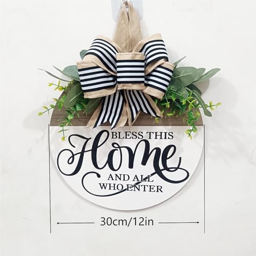 Welcome Sign for Front Door, 12-Inch Round Rustic Wooden Door Hanger Decor