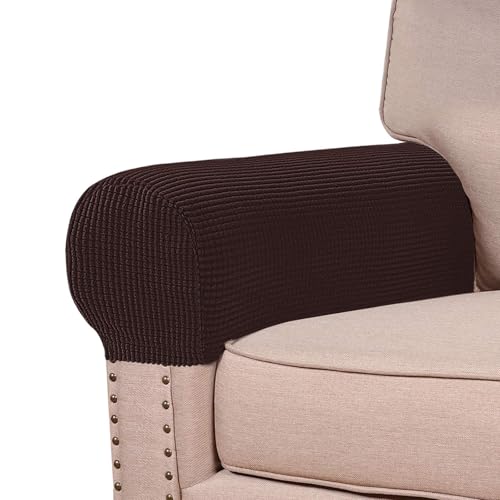 Stretch Jacquard Armrest Covers for Sofa & Chair - Set of 2, Brown