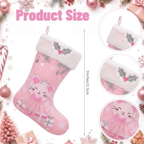 Pink Princess Christmas Stocking with Ballerina Mouse - 18 Inch Holiday Decor