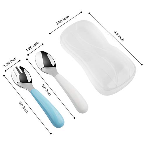 Stainless Steel Toddler Utensils with Travel Case, 2-Set Forks and Spoons
