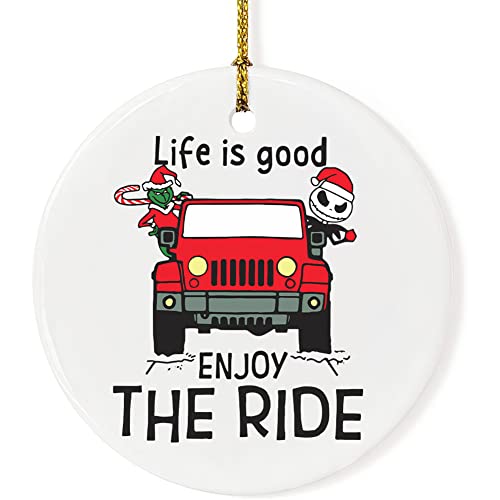 Life is Good Red Truck Sign Hanging Ornament 11 - Jack Skellington & Grinch Ceramic Christmas Ornament