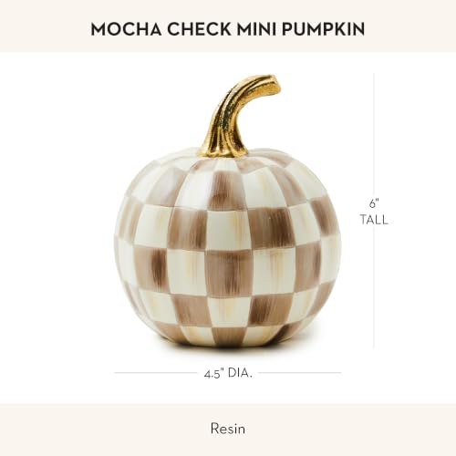 Mini Resin Pumpkin Figurine, Brown and White Check Pattern, 6-Inch