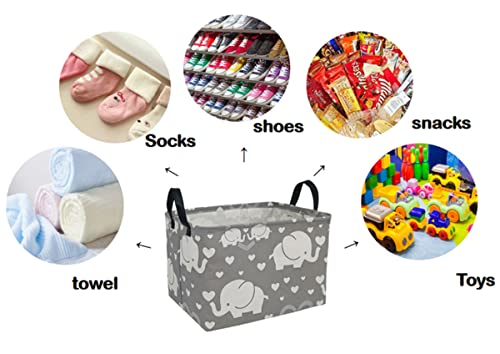 Collapsible Canvas Storage Basket with Handles - Elephant Nursery Organizer