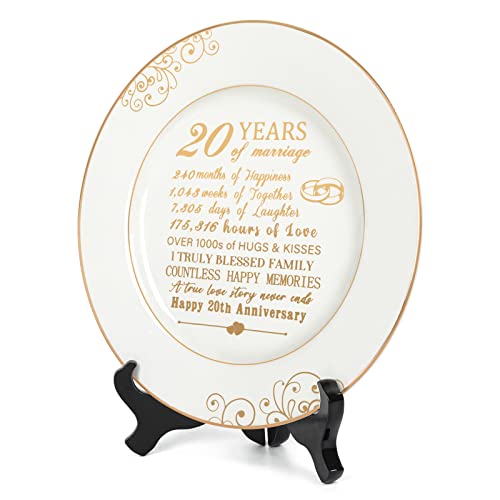 20th Anniversary Ceramic Plate with 24k Gold Foil Decoration, 9-Inch