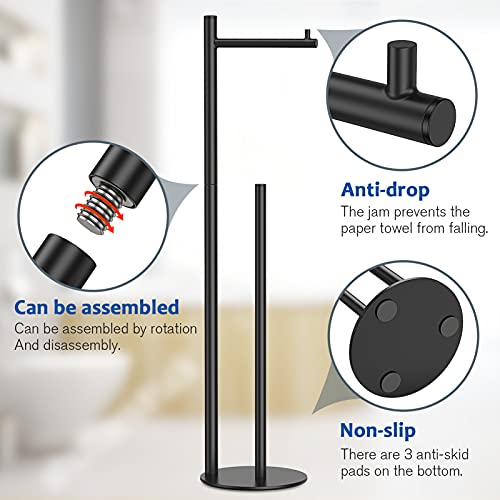 Free Standing Toilet Paper Holder Stand with Reserve Storage - Black