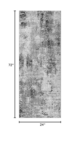 2x6 Abstract Runner Rug - Non-Slip Washable Grey Hallway Carpet