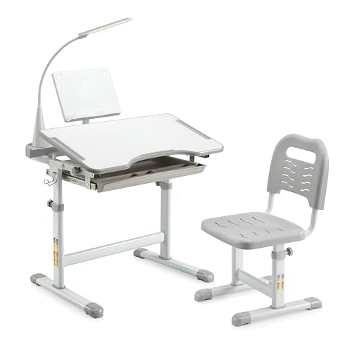 Height-Adjustable Kids Desk and Chair Set with LED Light and Storage