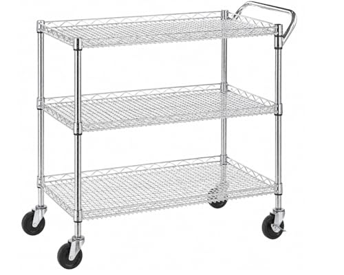 3-Tier Heavy Duty Rolling Utility Cart, NSF-Certified Steel Storage Shelving