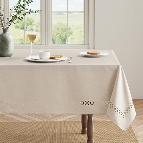 Beige Rectangular Tablecloth 52x70 Inch, Waterproof Faux Linen Table Cover
