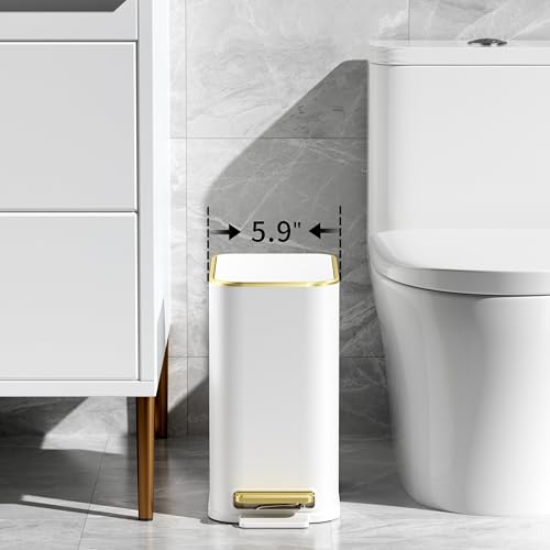 Small Bathroom Trash Can with Lid, 1.3 Gallon Slim Stainless Steel Waste Bin
