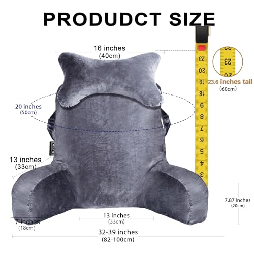 Comfortable Reading Pillow with Arm Support and Pockets - Dark Grey