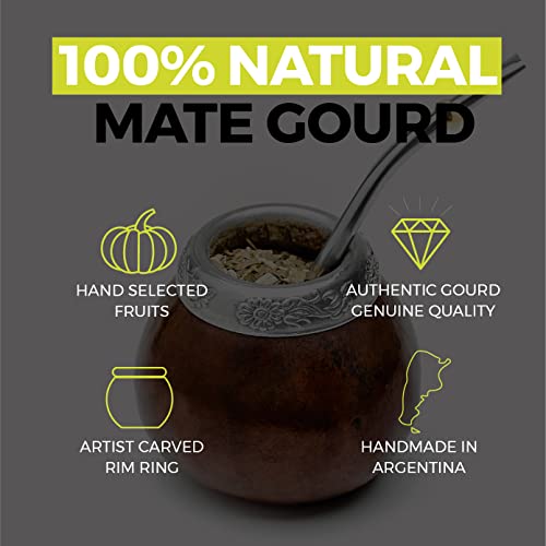 BALIBETOV Dark Brown 7oz Natural Handmade Yerba Mate Gourd Set with Bombilla & Brush