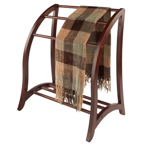 Wooden Blanket Rack 36 Inch - Brown, Freestanding Quilt & Towel Organizer