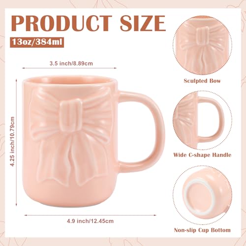 Coquette Pink Bow 13 oz Ceramic Coffee Mug with Handle – Engraved Gift for Women