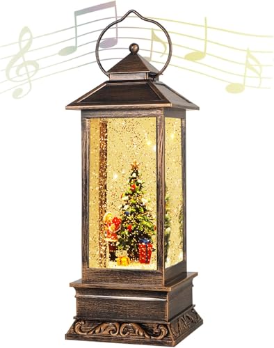 Musical Christmas Snow Globe Lantern with Timer and 8 Holiday Songs