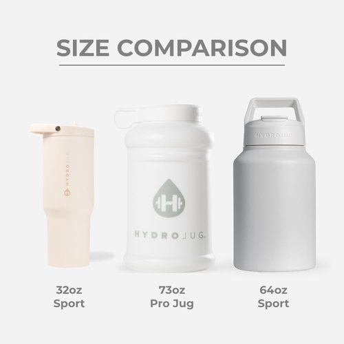 HydroJug Half Gallon Water Bottle - Refillable & Leakproof 73oz Jug with Carry Handle - BPA Free, White