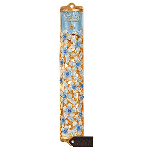 Decorative Enamel Mezuzah with Scroll - Hand Painted Floral Design 5.5 Inch