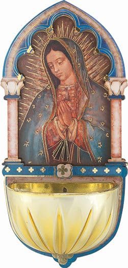 Our Lady of Guadalupe Holy Water Font - 5-Inch Gold Embossed Wall Decor