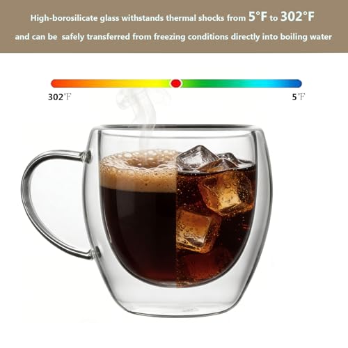 DINGPAI 4 Pack Double Wall Glass Coffee Mugs 8oz Borosilicate Insulated Cups