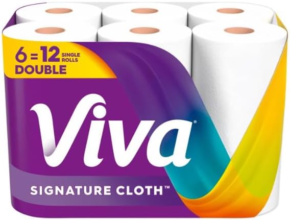 Viva Kitchen Paper Towels - Soft & Strong, Absorbent Cloth-Like Texture | 6 Count, White Rolls