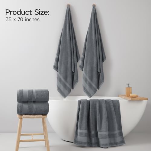 Oversized 100% Cotton Bath Towels - 35 x 70 Inch Absorbent Sheets, Set of 2