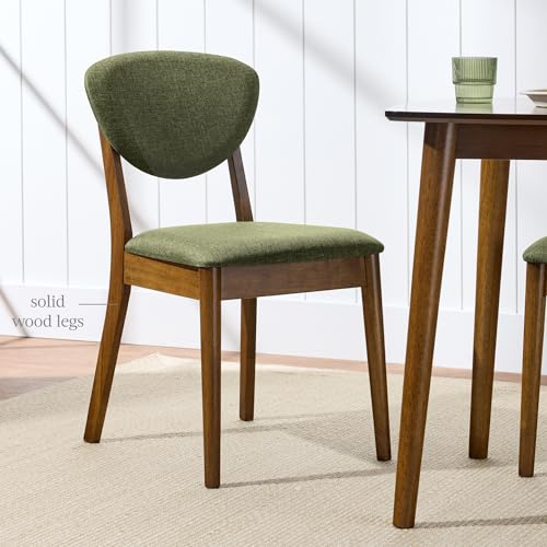 Mid-Century Modern Upholstered Dining Chairs, Set of 2, Walnut and Moss Green