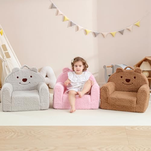 Convertible Bear Toddler Chair and Fold-Out Lounger with Washable Cover
